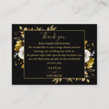 ブラックとゴールドのボタニカル フラワー ウェディング サンクス