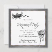 ブラックとゴールドのマスカレードパーティーの招待状 招待状 (裏面)