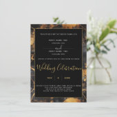 ブラックとゴールドのマーブル模様のボーダー結婚式招待状 招待状 (スタンド正面)