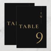 ブラックとゴールドのミニマルモノグラムテーブルナンバー 招待状 (正面/裏面)