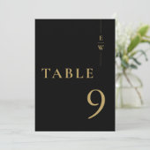 ブラックとゴールドのミニマルモノグラムテーブルナンバー 招待状 (スタンド正面)