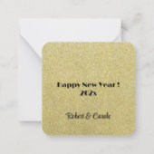 ブラックとゴールドのミニ新年カード 名前入り ノートカード (裏面)