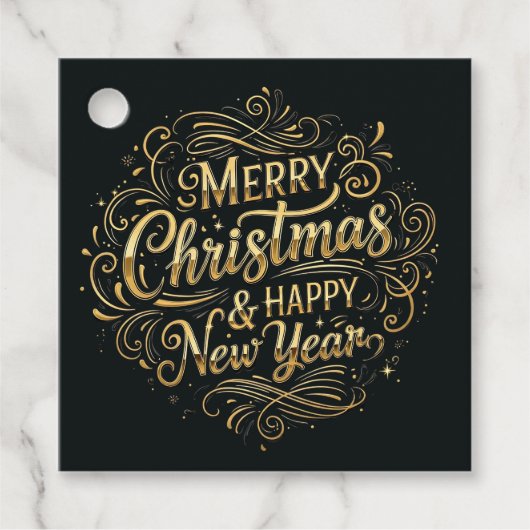 ブラックとゴールドのメリークリスマス＆ハッピーニューイヤー フェイバータグ (正面)