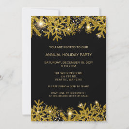 ブラックとゴールドのモダンなホリデーパーティー 招待状