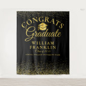 ブラックとゴールドのモダンな卒業写真用背景 タペストリー (正面)