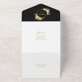 ブラックとゴールドのモダンな植物花の結婚式 オールインワン招待状 (外側)