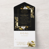 ブラックとゴールドのモダンな植物花の結婚式 オールインワン招待状 (内側)