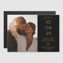 ブラックとゴールドのモダンな結婚式の写真を使ったSave The Date マグネット招待状