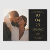 ブラックとゴールドのモダンな結婚式の写真を使ったSave The Date マグネット招待状 (正面)