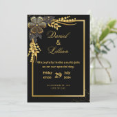 ブラックとゴールドのモダンな結婚式招待状 招待状 (スタンド正面)