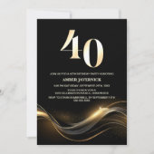 ブラックとゴールドのモダンな40歳の誕生日パーティー 招待状 (正面)
