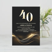 ブラックとゴールドのモダンな40歳の誕生日パーティー 招待状 (スタンド正面)