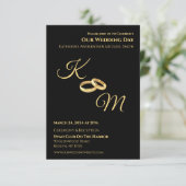 ブラックとゴールドのモノグラム結婚指輪 招待状 (スタンド正面)