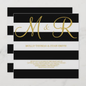 ブラックとゴールドのモノグラム ウェディング インビテーション (正面/裏面)