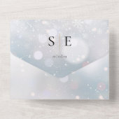 ブラックとゴールドのモノグラムQRコード冬の結婚式 オールインワン招待状 (裏面)