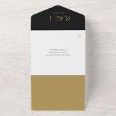 ブラックとゴールドのモノグラムQRコード結婚式の日付 オールインワン招待状 (外側)