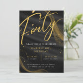 ブラックとゴールドのラグジュアリーエレガントな40歳の誕生日パーティー 招待状 (スタンド正面)
