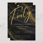 ブラックとゴールドのラグジュアリーエレガントな40歳の誕生日パーティー 招待状 (正面/裏面)