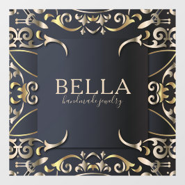 ブラックとゴールドのラグジュアリー シック バロック ビジネス ネーム ウィンドウサイン