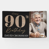 ブラックとゴールドのラメ90歳の誕生日  横断幕 (横)