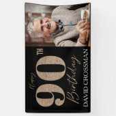 ブラックとゴールドのラメ90歳の誕生日  横断幕 (縦)