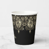 ブラックとゴールドのレース ダイヤモンドが輝くエレガント 紙コップ (左)