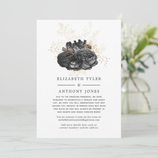 ブラックとゴールドのヴィンテージ ハロウィン フラワー ゲスト 案内状 (スタンド正面)