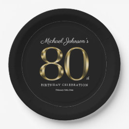 ブラックとゴールドの上品な80歳の誕生日パーティー ペーパープレート