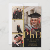 ブラックとゴールドの写真コラージュ PhD 卒業パーティー 招待状 (正面)