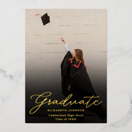 ブラックとゴールドの写真スクリプト 卒業パーティー 箔招待状