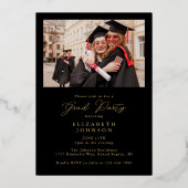 ブラックとゴールドの写真スクリプト 卒業パーティー 箔招待状 (裏面)