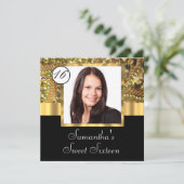 ブラックとゴールドの写真テンプレート スイート16 招待状 (スタンド正面)