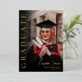 ブラックとゴールドの写真 卒業パーティー 箔招待状 (立ち正面)