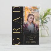 ブラックとゴールドの写真 卒業発表 招待状 (スタンド正面)