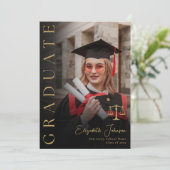 ブラックとゴールドの写真 法科大学院卒業パーティー 招待状 (スタンド正面)