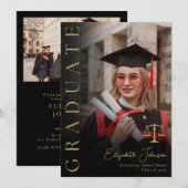 ブラックとゴールドの写真 法科大学院卒業パーティー 招待状 (正面/裏面)