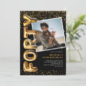 ブラックとゴールドの写真 40歳の誕生日 招待状 (スタンド正面)