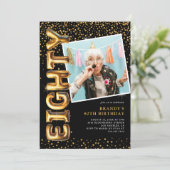 ブラックとゴールドの写真 80歳の誕生日 招待状 (スタンド正面)