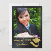 ブラックとゴールドの卒業写真 卒業パーティー 招待状 (裏面)