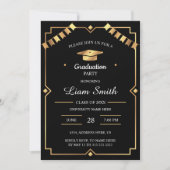 ブラックとゴールドの卒業式エレガント招待状 招待状 (正面)