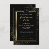 ブラックとゴールドの卒業式招待状テンプレート 招待状 (正面/裏面)