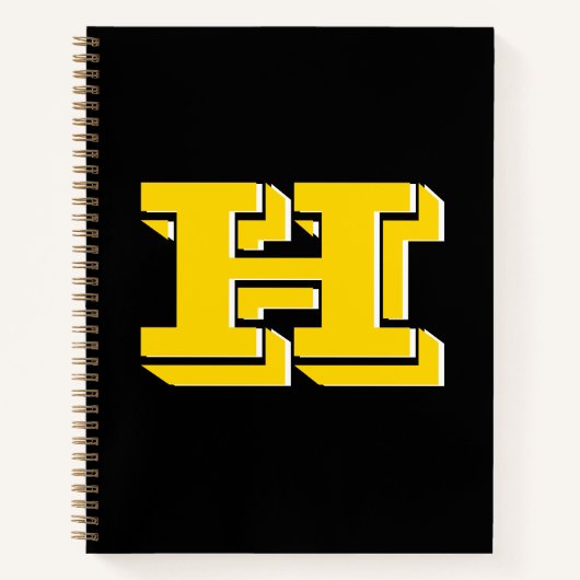 ブラックとゴールドの大学カラースタイル モノグラム ノートブック (正面)