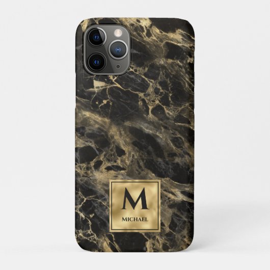 ブラックとゴールドの大理石モノグラム エレガントな高級感 Case-Mate iPhoneケース (裏)