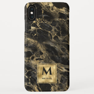 ブラックとゴールドの大理石モノグラム エレガントな高級感 iPhone XS MAXケース