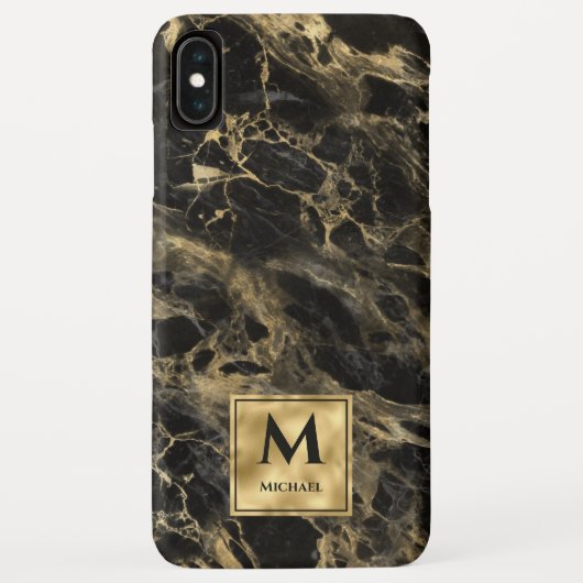 ブラックとゴールドの大理石モノグラム エレガントな高級感 Case-Mate iPhoneケース (裏面)