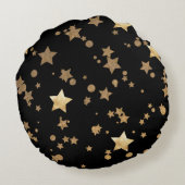 ブラックとゴールドの天体星と水玉 ラウンドクッション (裏面)