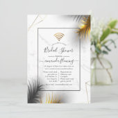 ブラックとゴールドの幾何学的なトロピカルバーチャルシャワー 招待状 (スタンド正面)