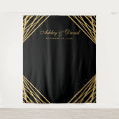 ブラックとゴールドの幾何学的な抽象写真の背景 タペストリー (正面)