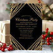 ブラックとゴールドの幾何学的な抽象的なクリスマスパーティー 招待状