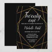 ブラックとゴールドの幾何学的な21歳の誕生日招待状 招待状 (正面/裏面)
